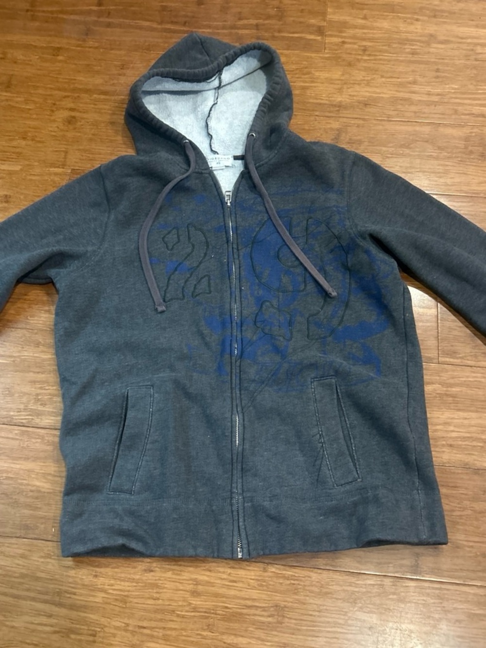 Giordano Sherpa-Lined Zip Hoodie in Charcoal and Blue